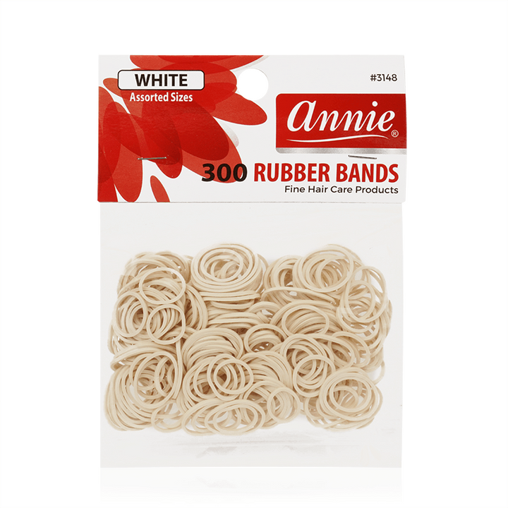 Annie Hair Rubber Bands Assorted Sizes, 300 Count, White