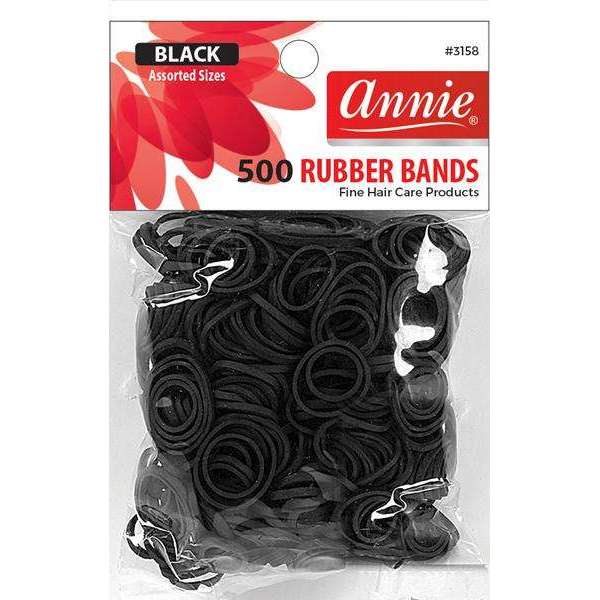 Annie Hair Rubber Bands Assorted Sizes, 500 Count, Black