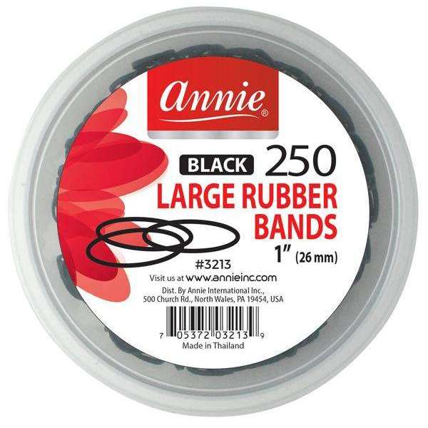 Annie Hair Rubber Bands Large 26mm, 250 Count, Black
