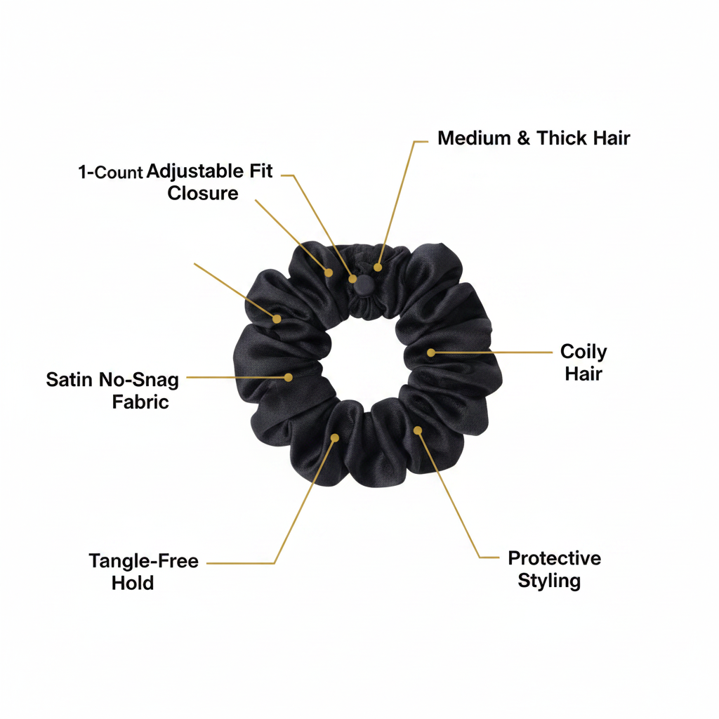 Annie Satin Adjustable Hair Scrunchie Large, 1 Count, Black