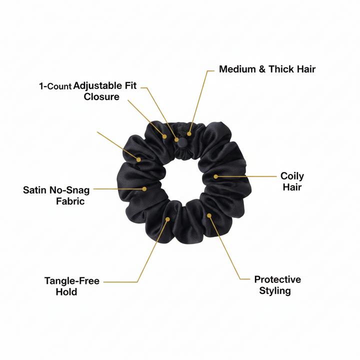 Annie Satin Adjustable Hair Scrunchie Large, 1 Count, Black