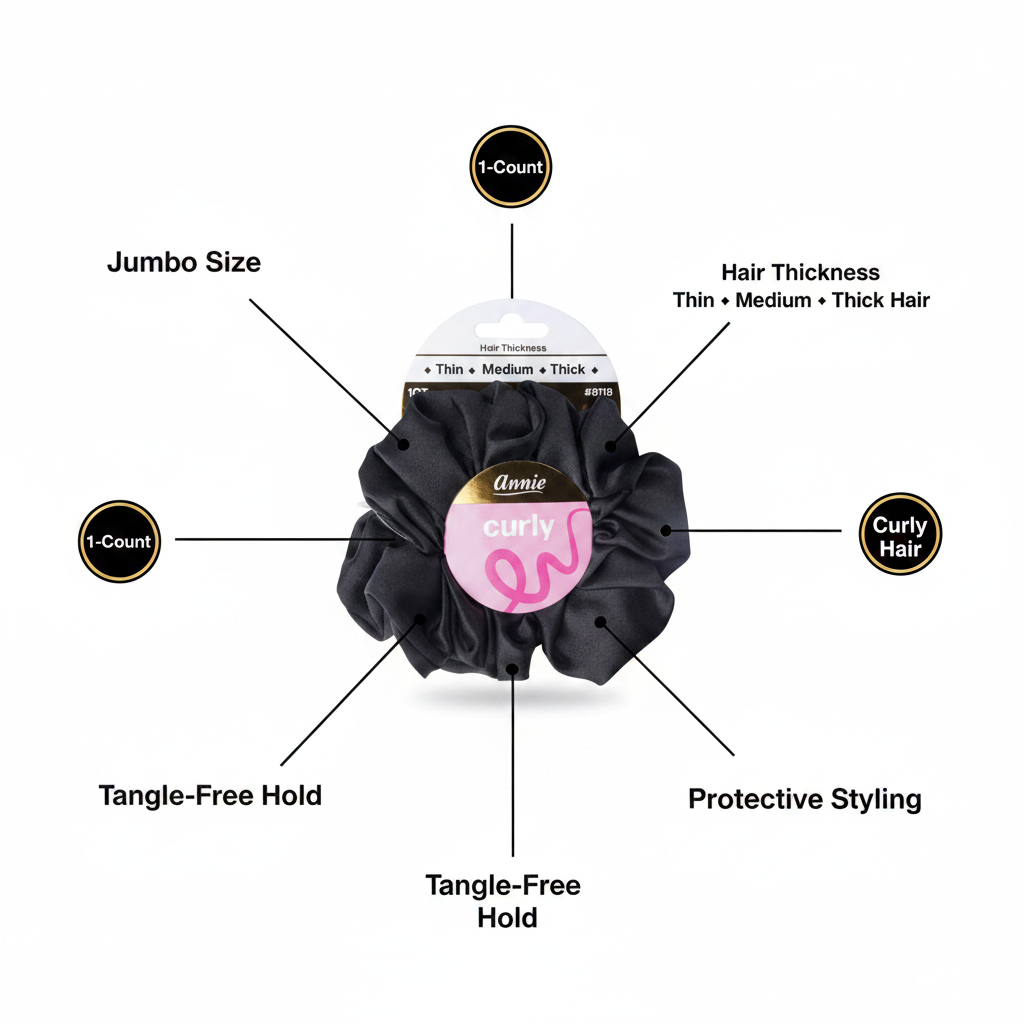 Annie Satin Jumbo Twister Hair Scrunchie, 1 Count, Black