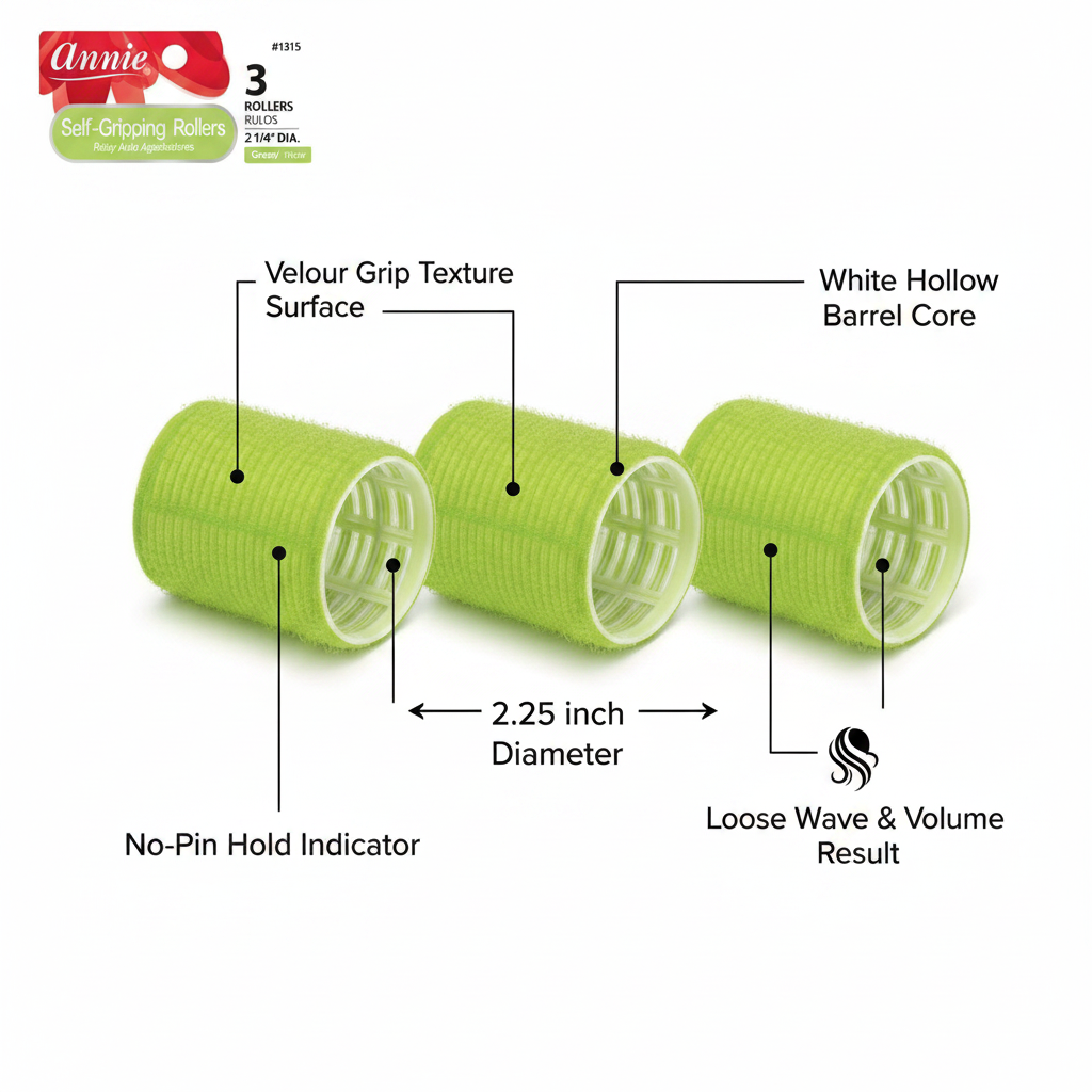 Annie Self-Gripping Hair Rollers 2 1/4 Inch, 3 Count, Green