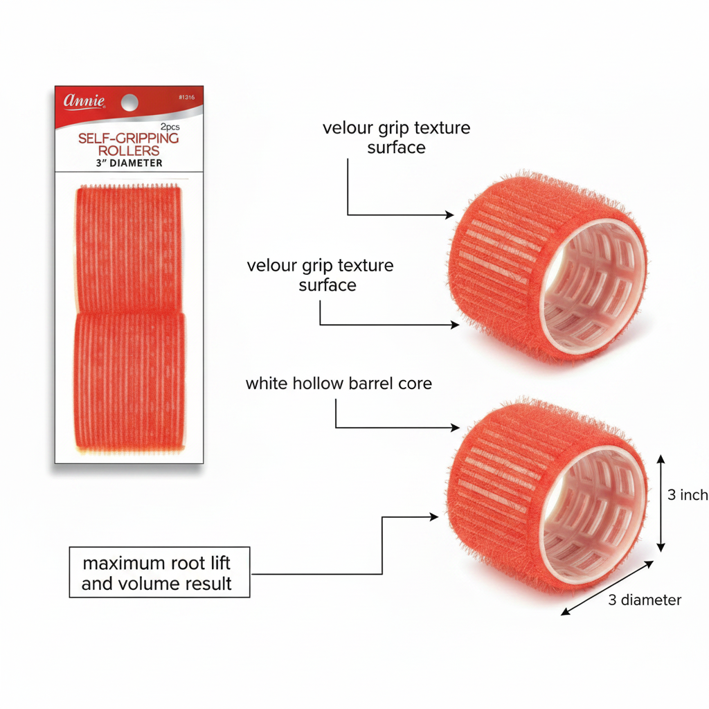 Annie Self-Gripping Hair Rollers 3 Inch, 2 Count, Red