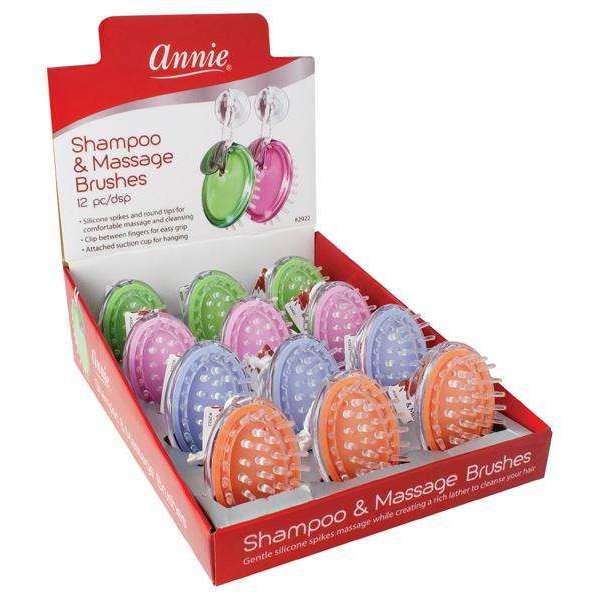 Annie Massage Shampoo Brush Display, 12 Count, Assorted Colors