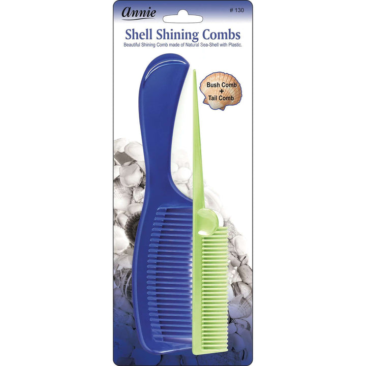 Annie Shell Shining Comb Set, 2 Count Bush & Tail Combs, Assorted Color