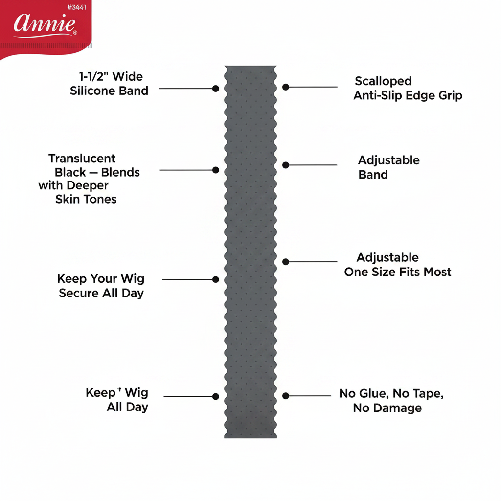 Annie Silicone Wig Grip Head Band 1 1/2 Inch, 1 Count, Black