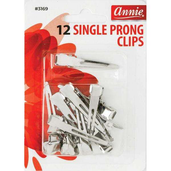 Annie Single Prong Metal Hair Clips, 12 Count, Silver