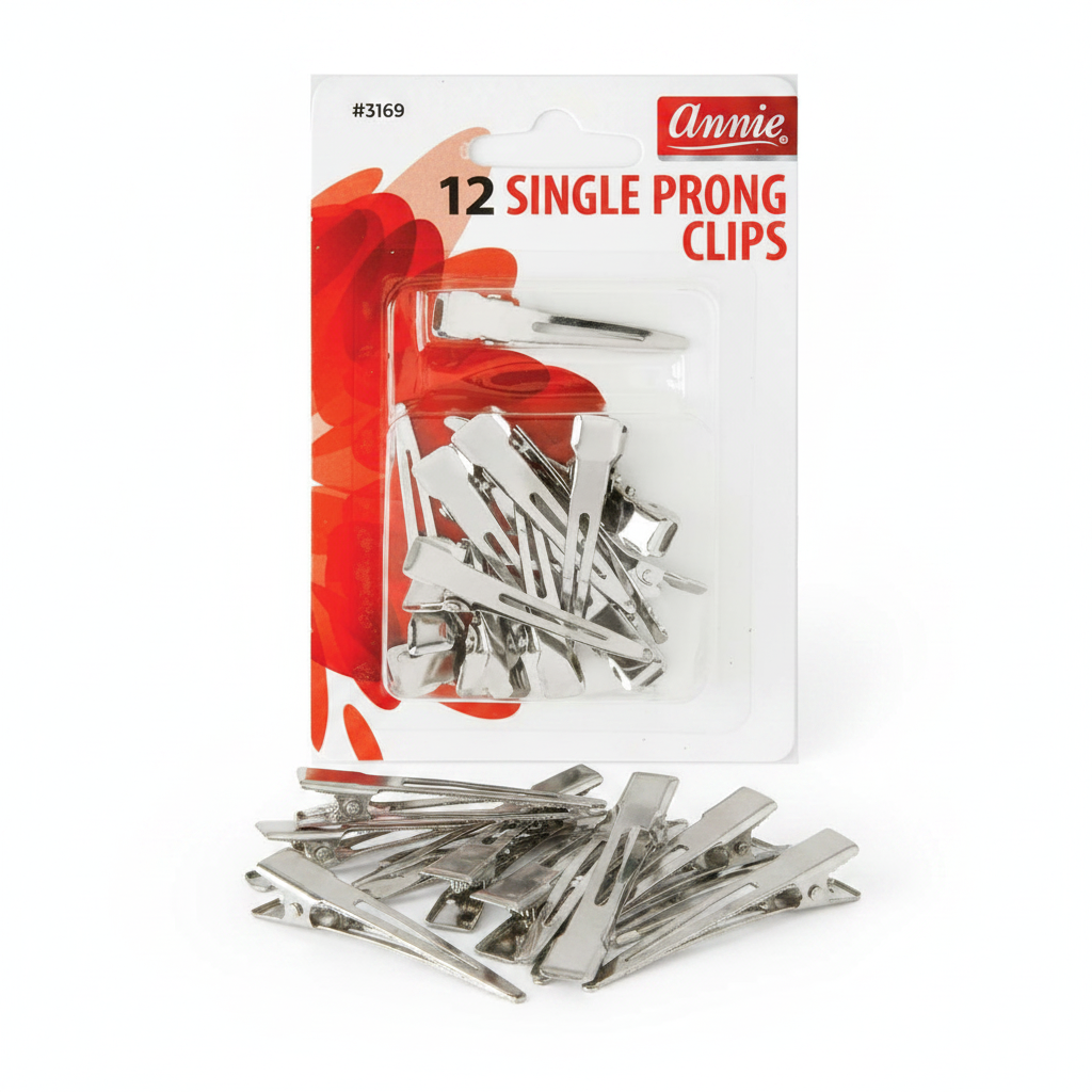 Annie Single Prong Metal Hair Clips, 12 Count, Silver