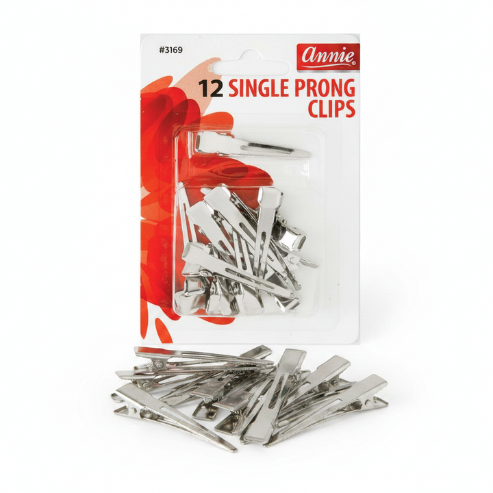 Annie Single Prong Metal Hair Clips, 12 Count, Silver