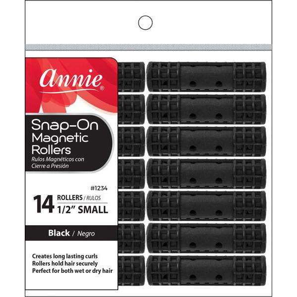 Annie Snap-On Magnetic Hair Rollers 1/2in Small, 14 Count, Black