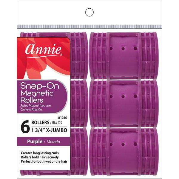 Annie Snap-On Magnetic Hair Rollers 1 3/4 Inch X-Jumbo, 6 Count, Purple