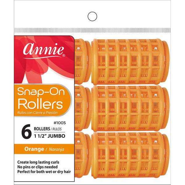 Annie Snap-On Hair Rollers 1 1/2 Inch Jumbo, 6 Count, Orange
