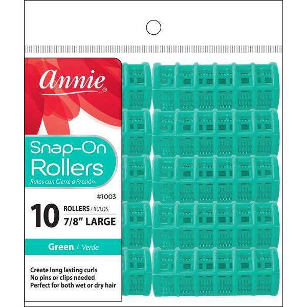 Annie Snap-On Hair Rollers 7/8 Inch Large, 10 Count, Green