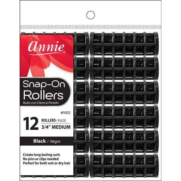 Annie Snap-On Hair Rollers 3/4 Inch Medium, 12 Count, Black
