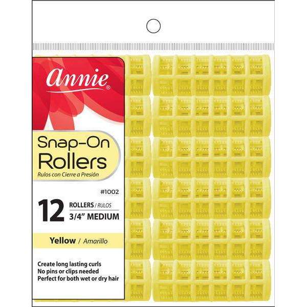 Annie Snap-On Hair Rollers 3/4 Inch Medium, 12 Count, Yellow