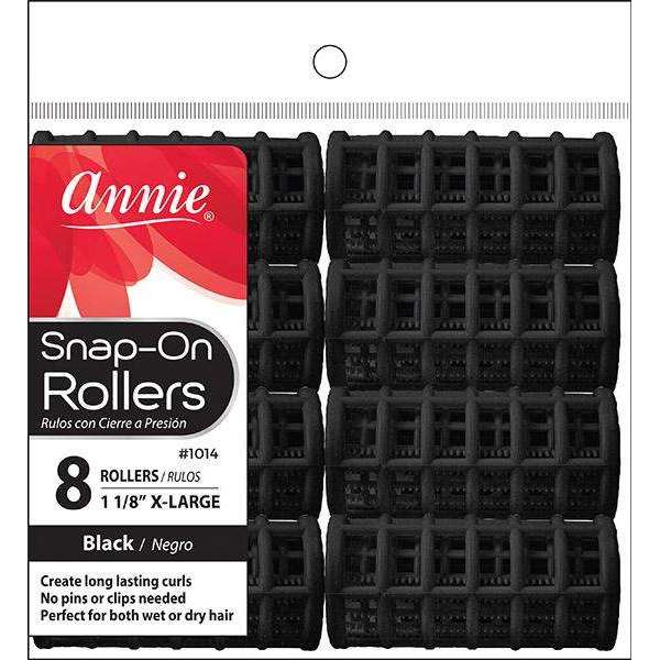 Annie Snap-On Hair Rollers 1 1/8 Inch X-Large, 8 Count, Black