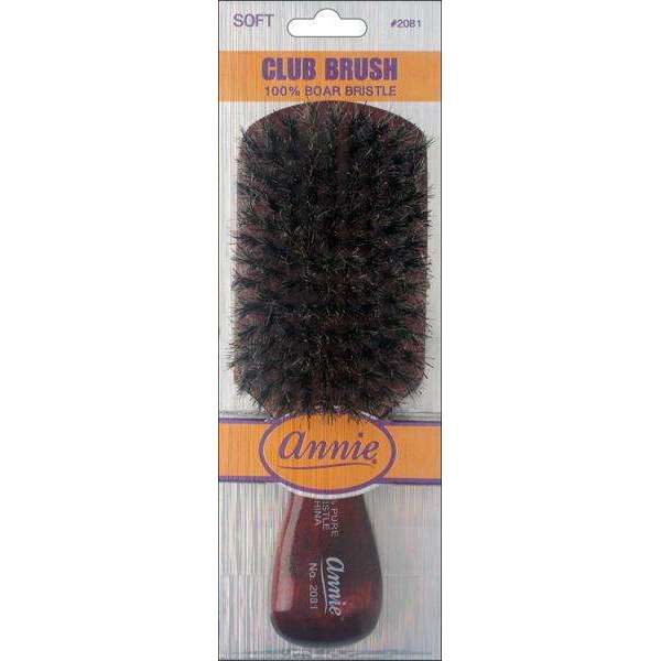 Annie Soft Club Brush 100% Pure Boar Bristles, Dark Brown