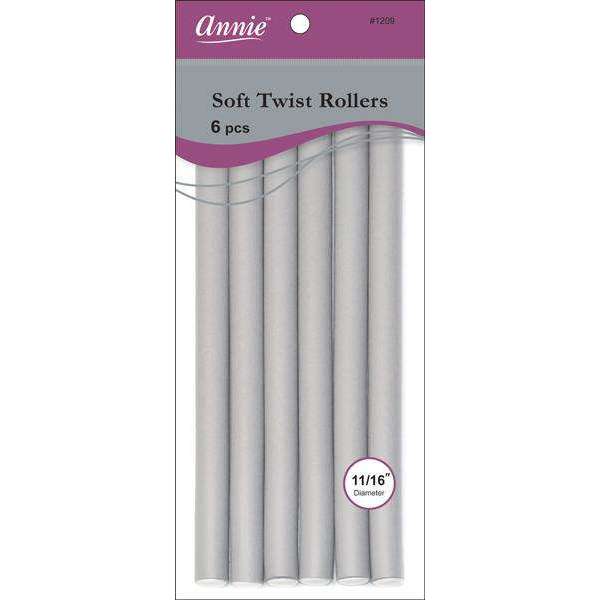 Annie Soft Twist Hair Rollers Extra-Long 11/16 Inch, 6 Count, Gray
