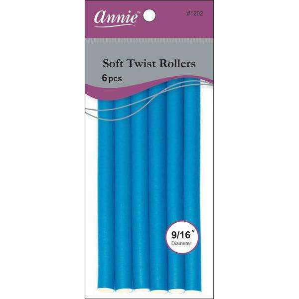 Annie Soft Twist Hair Rollers 9/16 Inch, 6 Count, Blue