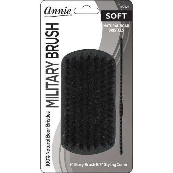 Annie Soft Wooden Military & Comb Set, 100% Boar Bristle, Black