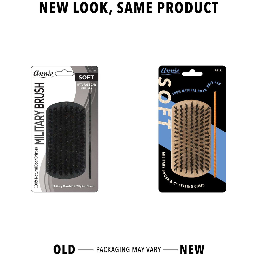Annie Soft Wooden Military & Comb Set, 100% Boar Bristle, Black