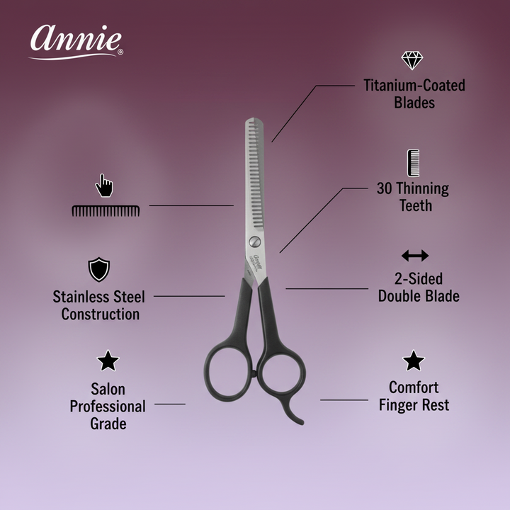 Annie Stainless Steel 2-Sided Thinning Shears 6.75 Inch, 1 Count, Black