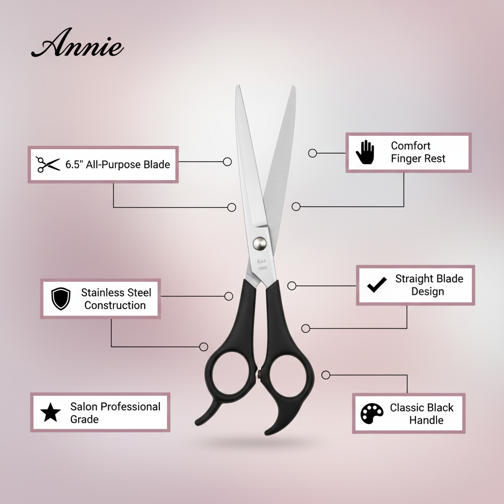 Annie Stainless Steel Hair Shears 6.5 Inch, 1 Count, Black