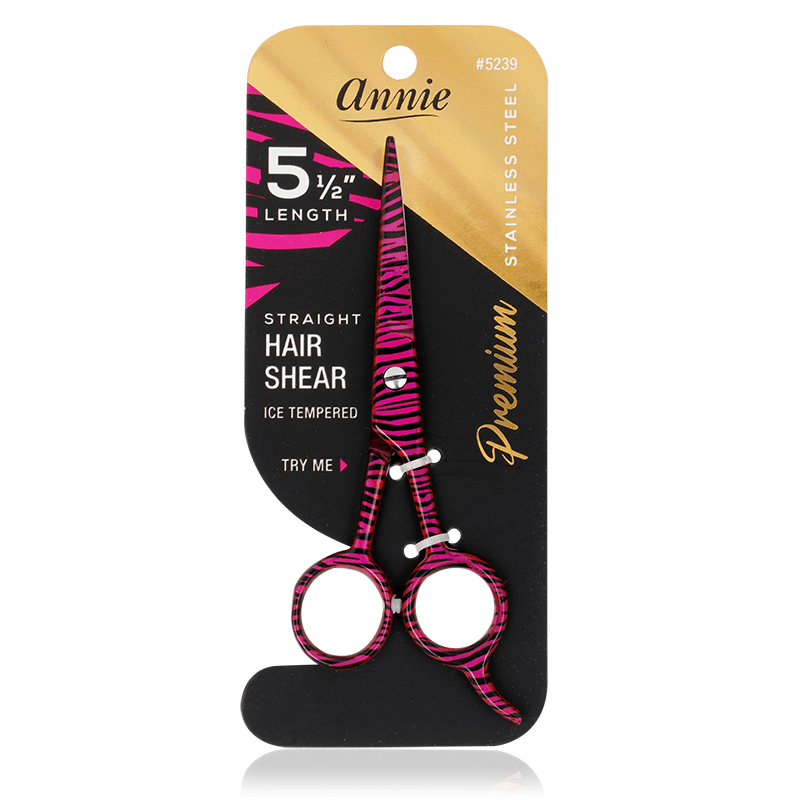 Annie Stainless Steel Straight Hair Shears 5.5 Inch, 1 Count, Pink Zebra