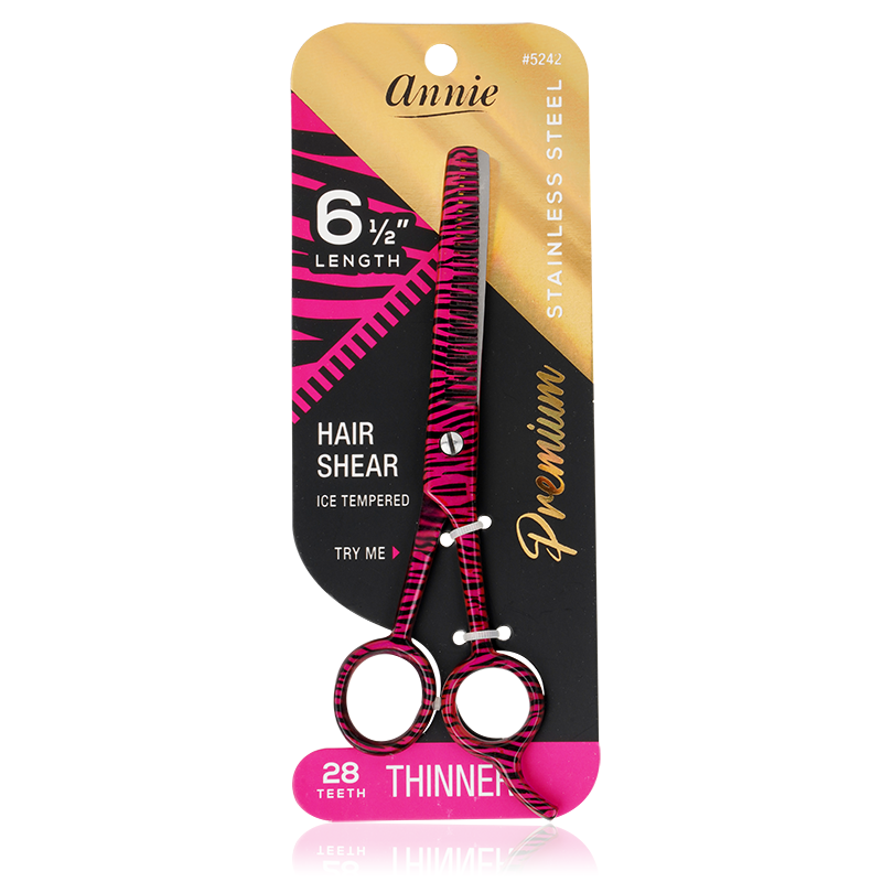 Annie Stainless Steel Thinning Hair Shears 6.5 Inch, 1 Count, Pink Zebra