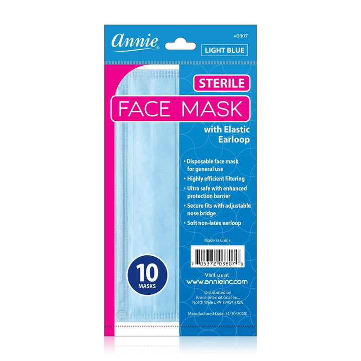 Annie Sterile Face Mask One Size, 10 Count, Light Blue