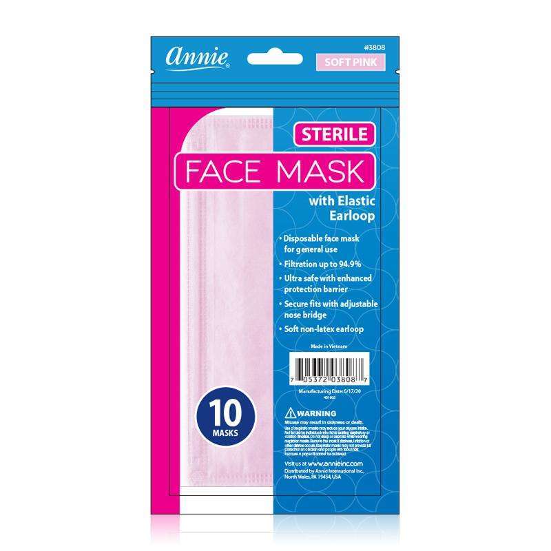 Annie Sterile Face Mask One Size 10ct Light Pink