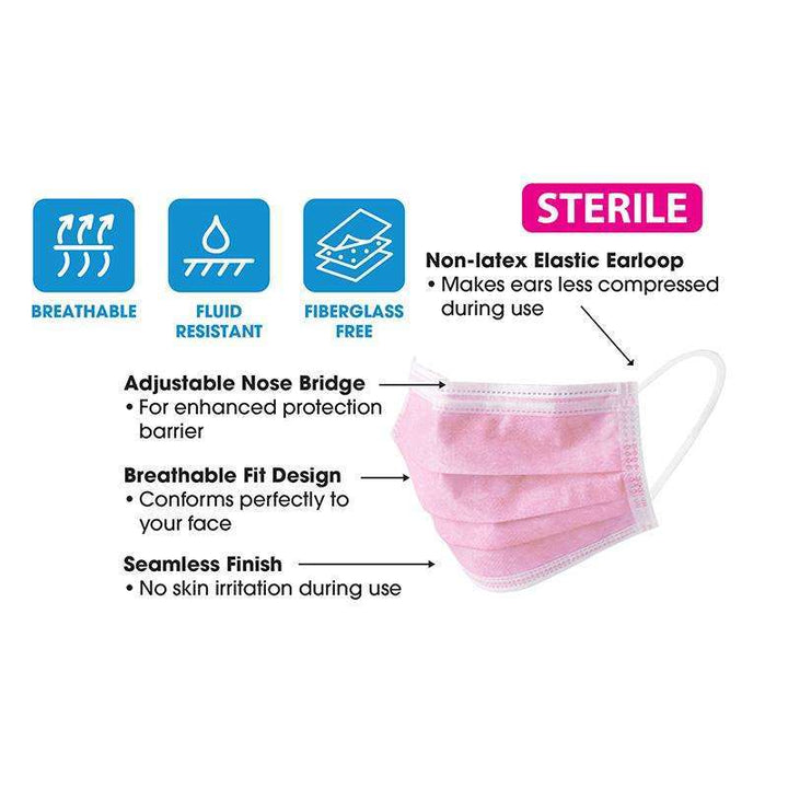 Annie Sterile Face Mask One Size 10ct Light Pink