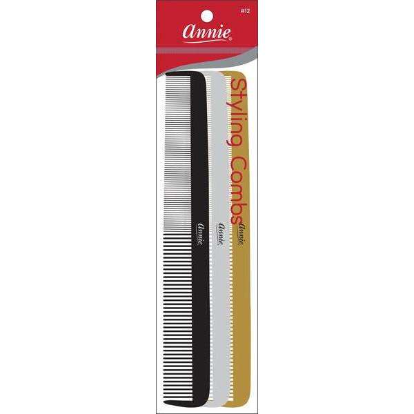Annie Styling Comb Set, 3 Count Professional Combs, Assorted Colors