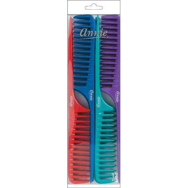 Annie Large Tail Comb Set, 12 Count, Assorted Colors