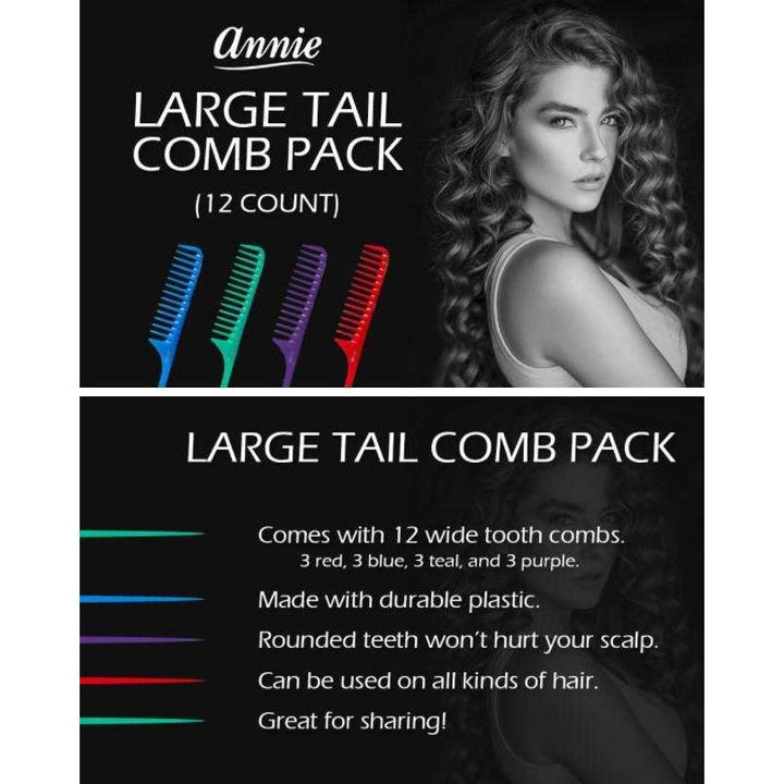 Annie Large Tail Comb Set, 12 Count, Assorted Colors