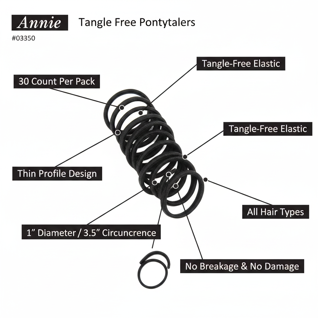 Annie Tangle Free Ponytailers 3 1/2 Inch, 30 Count, Black