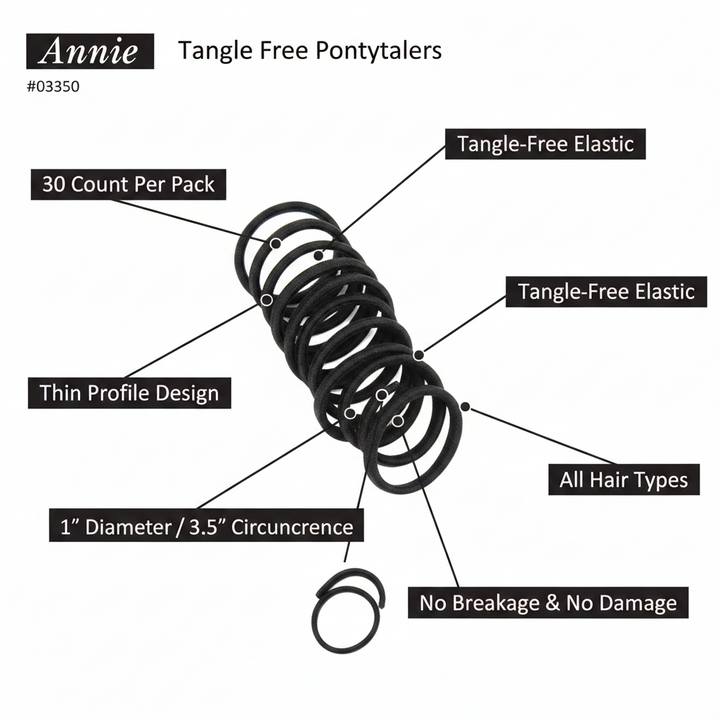 Annie Tangle Free Ponytailers 3 1/2 Inch, 30 Count, Black
