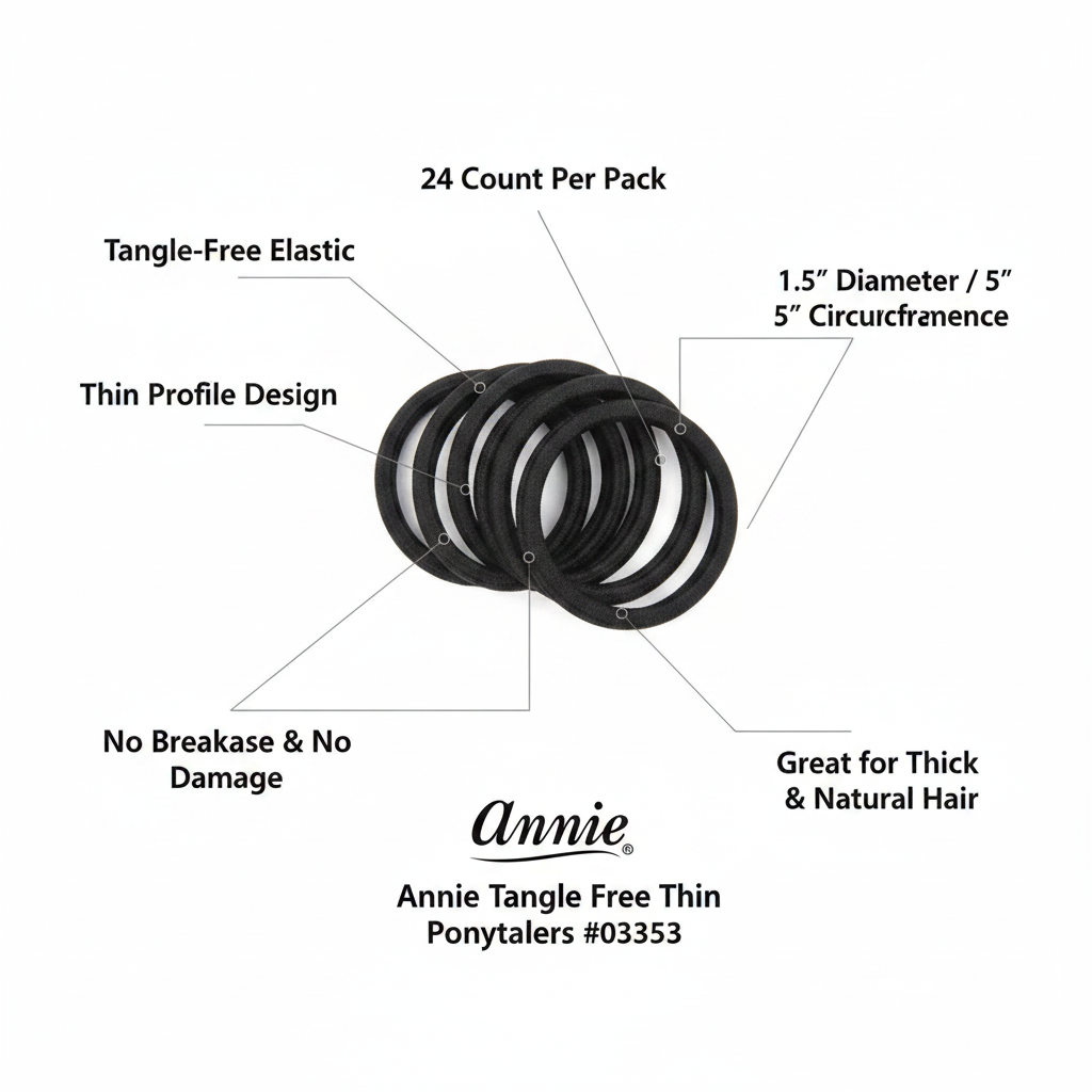 Annie Tangle Free Thin Ponytailers 5 Inch, 24 Count, Black