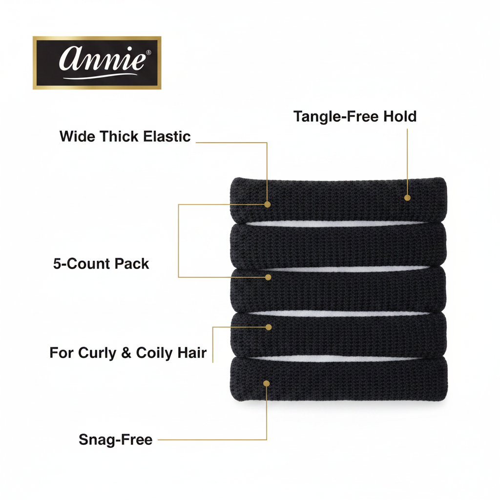 Annie Thick Hair Ponytailers, 5 Count, Black