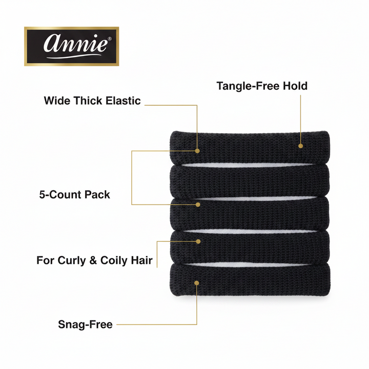 Annie Thick Hair Ponytailers, 5 Count, Black