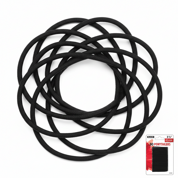 Annie Thin Ponytailers 3 1/2 Inch, 30 Count, Black