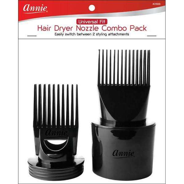 Annie Universal Fit Hair Dryer Nozzle Combo Pack, 1 Count, Black