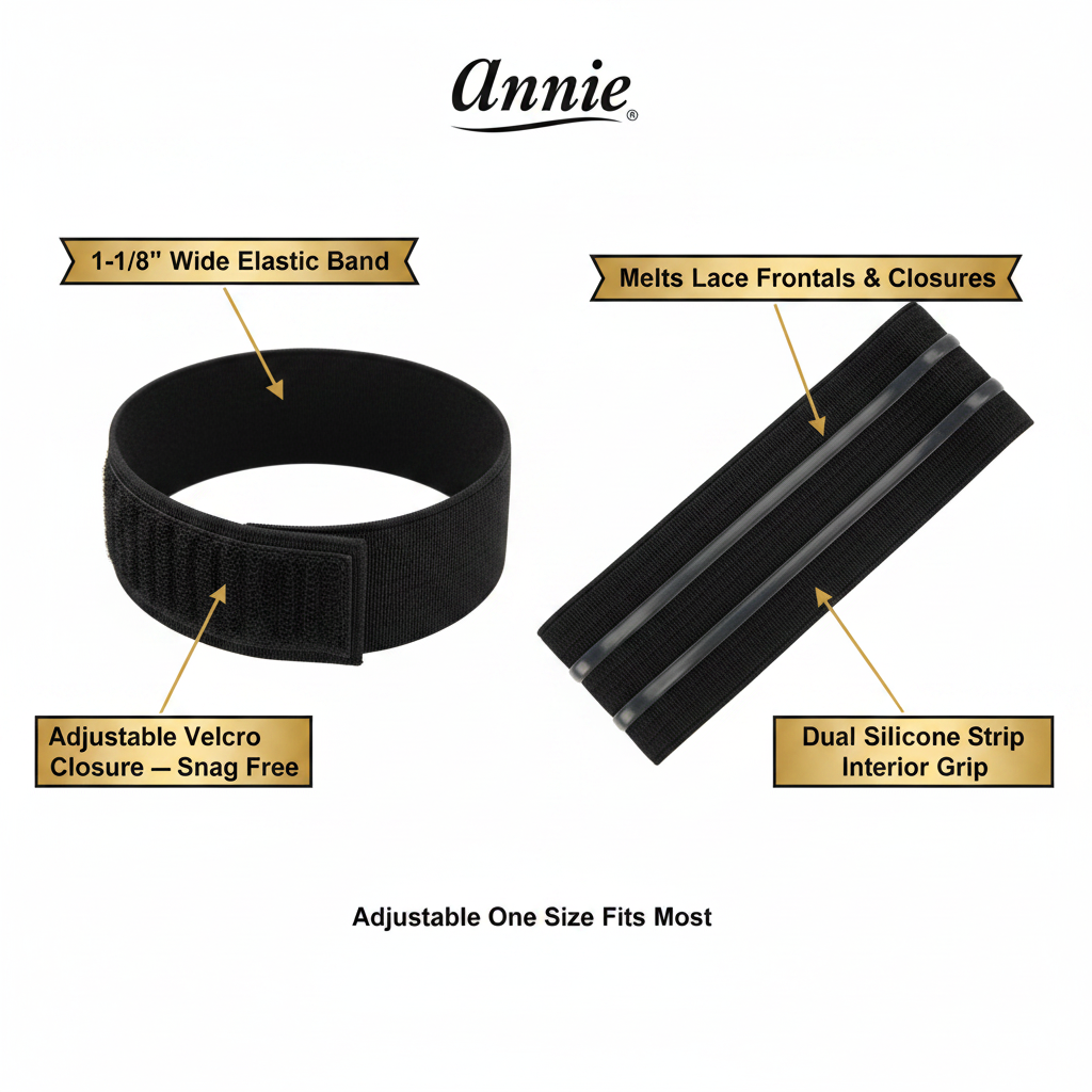 Annie Velcro Wig Band Silicone Grip 3cm, 1 Count, Black