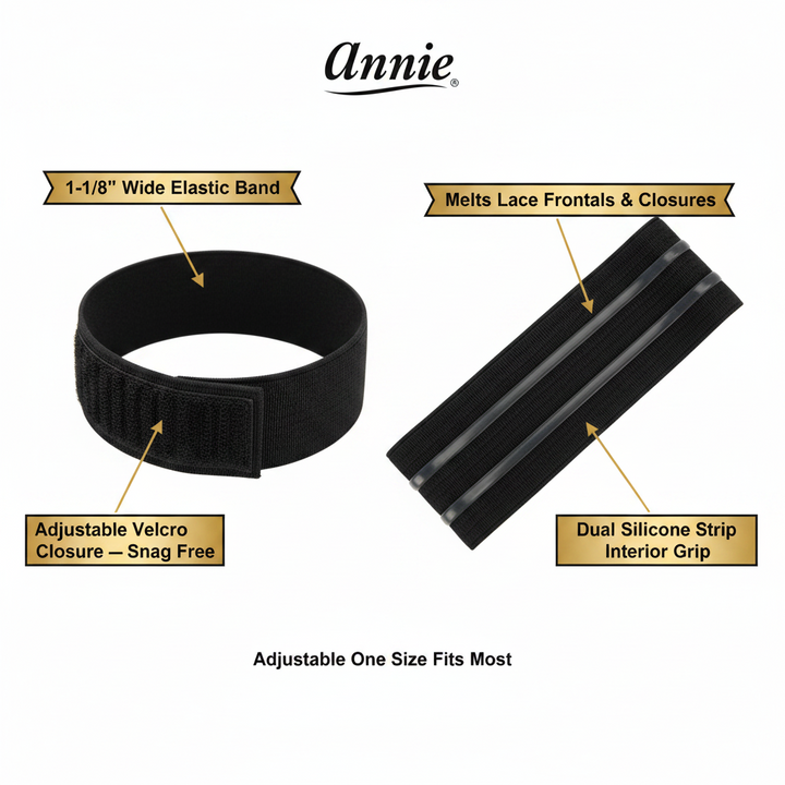 Annie Velcro Wig Band Silicone Grip 3cm, 1 Count, Black