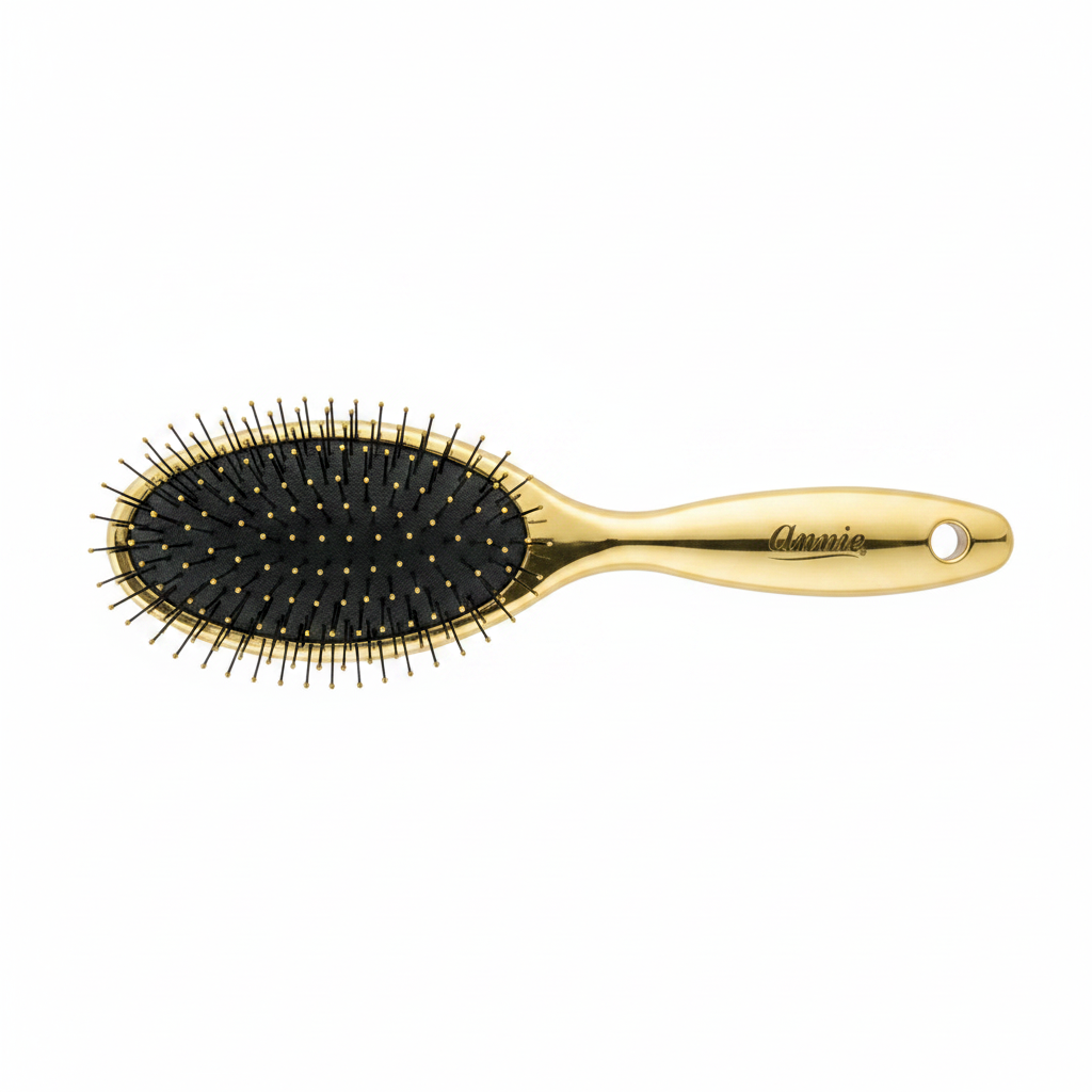 Annie Wet & Dry Oval Cushion Brush Flexible Bristle, 1 Count, Gold