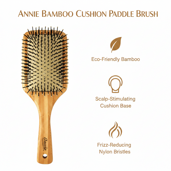 Annie Bamboo Cushion Paddle Brush Nylon Bristle, 1 Count, Wood