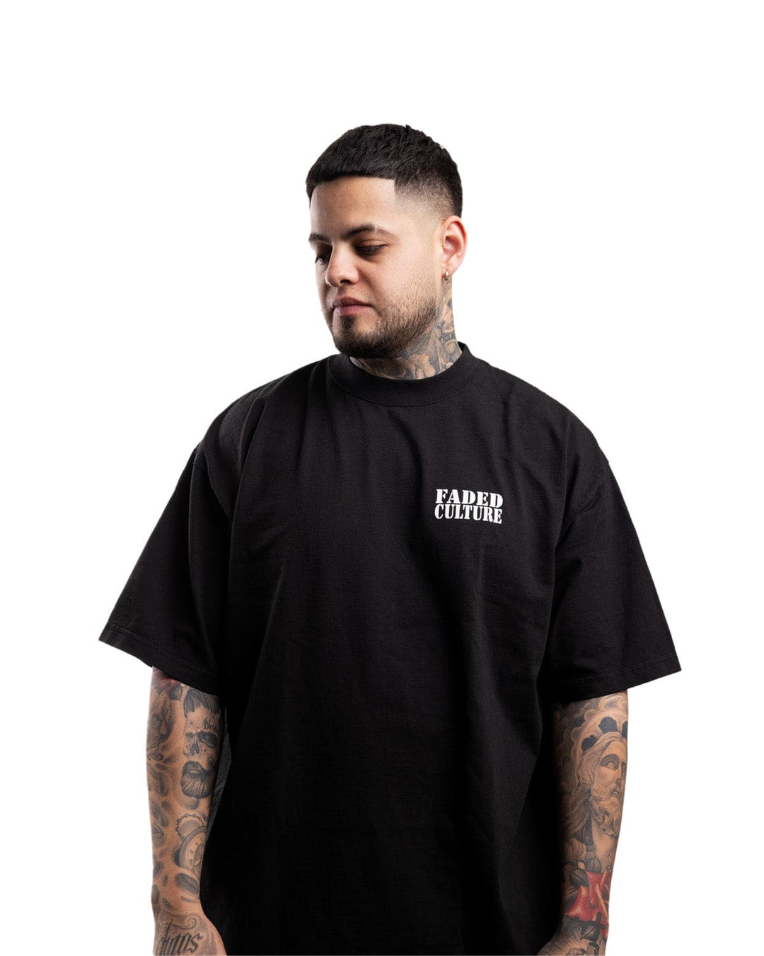 7.5 oz. Max heavyweight garment dye, Prison T-shirt  oversized shirt with white print #color_black