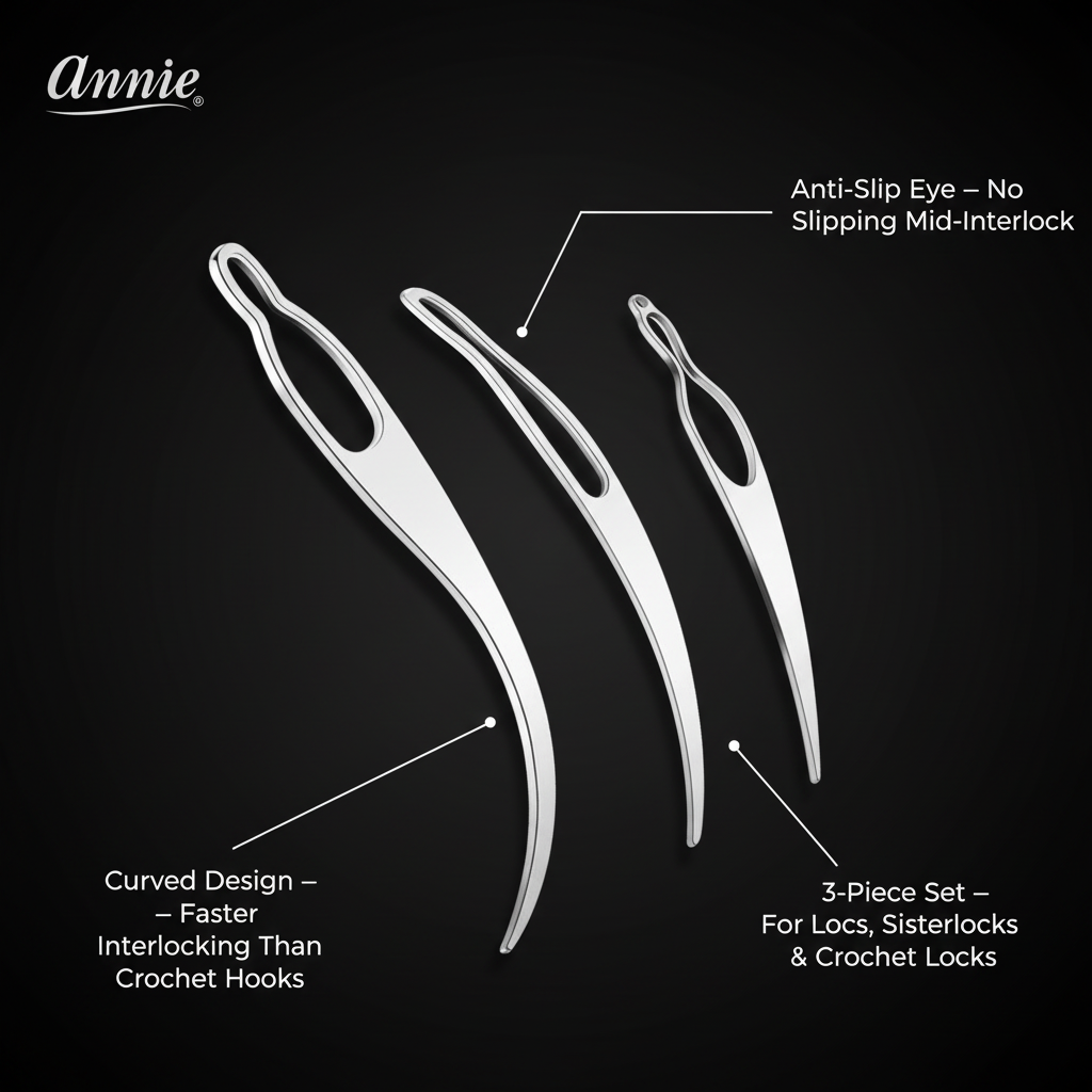 Annie Dreadlock Crochet Interlocking Tool Set, 3 Piece, Silver