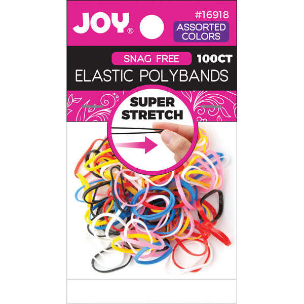 Joy Elastic Hair Polybands 2.5cm Diameter, 100 Count, Assorted